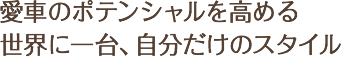 愛車のポテンシャルを高める世界に一台、自分だけのスタイル